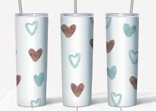 Hearts Tumbler 20 oz Stainless Steel with lid and straw