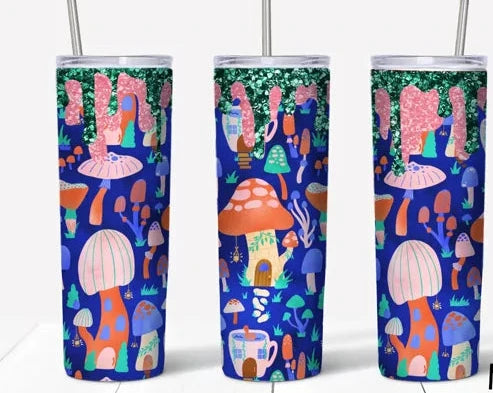 Mushroom Tumbler Stainless Steel 20 oz with lid and straw