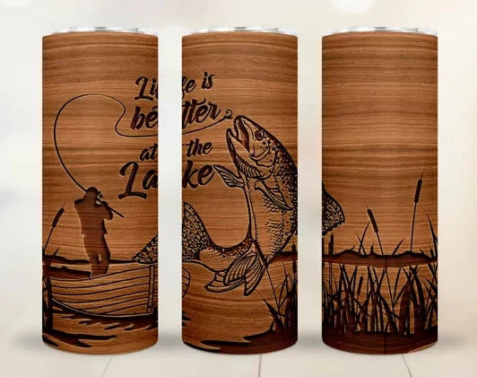 Fishing Tumbler Stainless Steel 20 oz with lid and straw