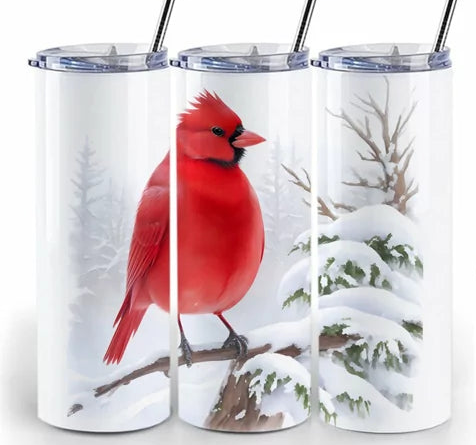 Winter Bird Tumbler Stainless Steel 20 oz with lid and straw