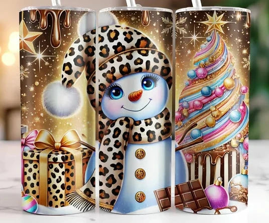 Snowman Tumbler Stainless Steel 20 oz with lid and straw
