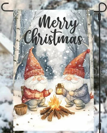 Merry Christmas Gnome Garden Flag without stand
