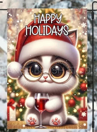 Happy Holidays Cat Garden Flag without stand