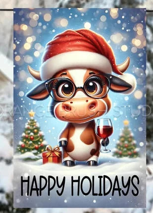 Happy Holidays Cow Garden Flag 12 x 18 inch