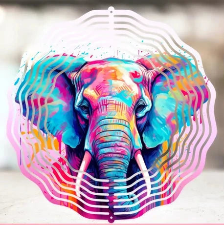 Colorful Elephant Wind Spinner 10 inch