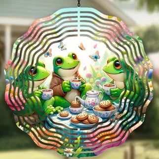 Frog Tea Party Wind Spinner 10 inch