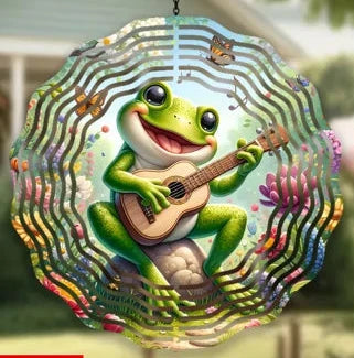 Guitar Playing Frog Wind Spinner 10 inch