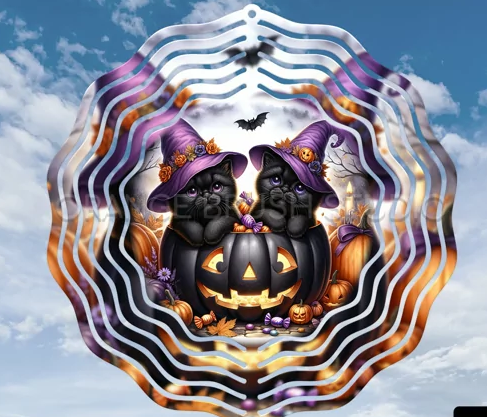 Cat Witch Wind Spinner 10 inch Halloween