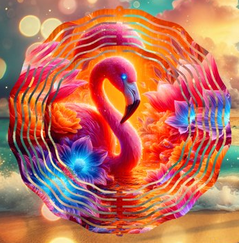 Flamingo and Flowers Wind Spinner 10 inch