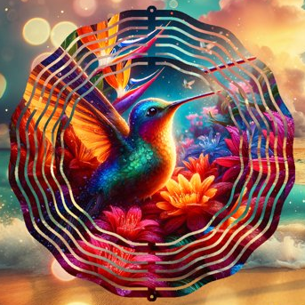 Tropical Humming Bird Wind Spinner 10 inch