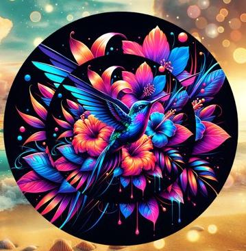 Colorful Floral Humming Bird Wind Spinner 10 inch