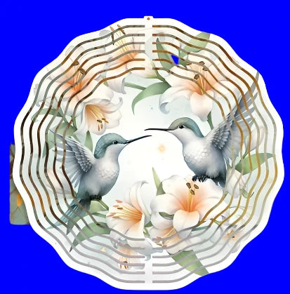 Hummingbirds Flowers Wind Spinner 10 inch